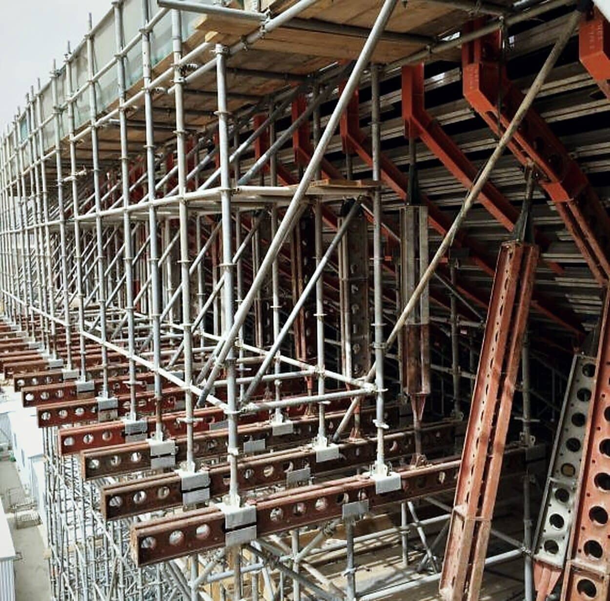 Falsework and props under the edge of a slab